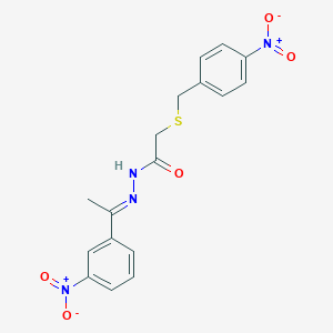 molecular formula C17H16N4O5S B11558227 2-[(4-nitrobenzyl)sulfanyl]-N'-[(1E)-1-(3-nitrophenyl)ethylidene]acetohydrazide 