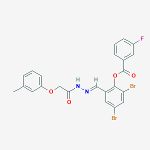 2,4-dibromo-6-[(E)-{2-[(3-methylphenoxy)acetyl]hydrazinylidene}methyl]phenyl 3-fluorobenzoate