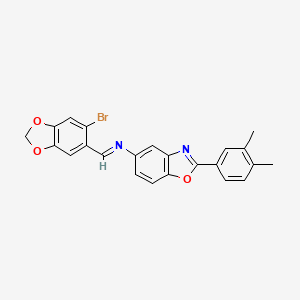 molecular formula C23H17BrN2O3 B11558249 N-[(E)-(6-bromo-1,3-benzodioxol-5-yl)methylidene]-2-(3,4-dimethylphenyl)-1,3-benzoxazol-5-amine 