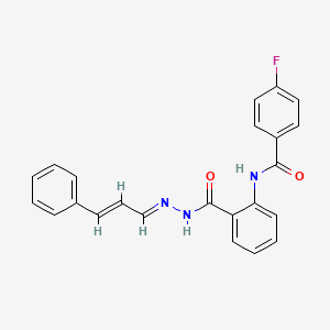 molecular formula C23H18FN3O2 B11558271 4-fluoro-N-[2-({(2E)-2-[(2E)-3-phenylprop-2-en-1-ylidene]hydrazinyl}carbonyl)phenyl]benzamide 