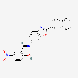 molecular formula C24H15N3O4 B11558280 2-[(E)-{[2-(naphthalen-2-yl)-1,3-benzoxazol-6-yl]imino}methyl]-4-nitrophenol 