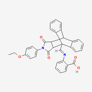 2-({(E)-[17-(4-ethoxyphenyl)-16,18-dioxo-17-azapentacyclo[6.6.5.0~2,7~.0~9,14~.0~15,19~]nonadeca-2,4,6,9,11,13-hexaen-1-yl]methylidene}amino)benzoic acid (non-preferred name)