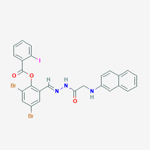 molecular formula C26H18Br2IN3O3 B11558371 2,4-Dibromo-6-[(E)-({2-[(naphthalen-2-YL)amino]acetamido}imino)methyl]phenyl 2-iodobenzoate 