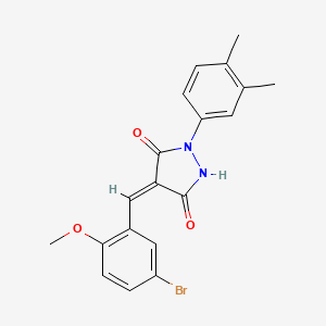 molecular formula C19H17BrN2O3 B11558425 (4E)-4-[(5-bromo-2-methoxyphenyl)methylidene]-1-(3,4-dimethylphenyl)pyrazolidine-3,5-dione 