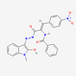 molecular formula C25H19N5O5 B11558431 N-[(1Z)-1-{N'-[(3Z)-1-Methyl-2-oxo-2,3-dihydro-1H-indol-3-ylidene]hydrazinecarbonyl}-2-(4-nitrophenyl)eth-1-EN-1-YL]benzamide 