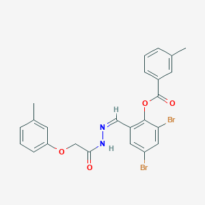 molecular formula C24H20Br2N2O4 B11558463 2,4-dibromo-6-[(Z)-{2-[(3-methylphenoxy)acetyl]hydrazinylidene}methyl]phenyl 3-methylbenzoate 