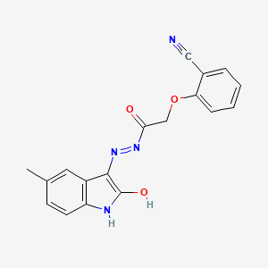 molecular formula C18H14N4O3 B11558479 2-(2-cyanophenoxy)-N'-[(3E)-5-methyl-2-oxo-1,2-dihydro-3H-indol-3-ylidene]acetohydrazide 