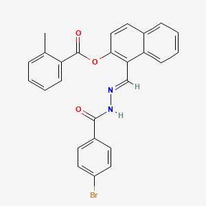 molecular formula C26H19BrN2O3 B11558511 1-[(E)-{2-[(4-bromophenyl)carbonyl]hydrazinylidene}methyl]naphthalen-2-yl 2-methylbenzoate 