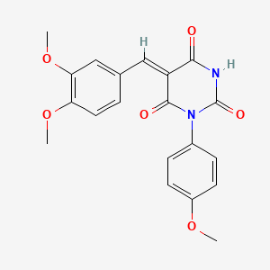 molecular formula C20H18N2O6 B11558534 (5Z)-5-[(3,4-dimethoxyphenyl)methylidene]-1-(4-methoxyphenyl)-1,3-diazinane-2,4,6-trione 