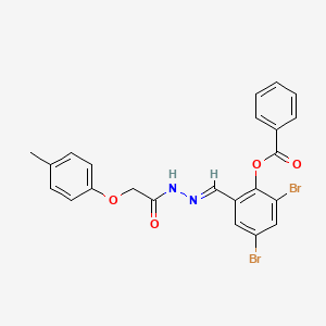 molecular formula C23H18Br2N2O4 B11558581 2,4-dibromo-6-[(E)-{2-[(4-methylphenoxy)acetyl]hydrazinylidene}methyl]phenyl benzoate 