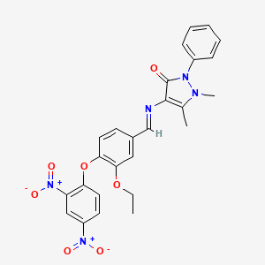 molecular formula C26H23N5O7 B11558596 4-({(E)-[4-(2,4-dinitrophenoxy)-3-ethoxyphenyl]methylidene}amino)-1,5-dimethyl-2-phenyl-1,2-dihydro-3H-pyrazol-3-one 