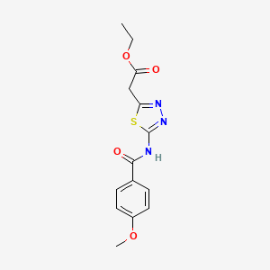 molecular formula C14H15N3O4S B11558617 Ethyl (5-{[(4-methoxyphenyl)carbonyl]amino}-1,3,4-thiadiazol-2-yl)acetate 