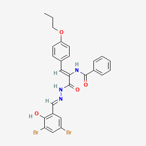 molecular formula C26H23Br2N3O4 B11558652 N-[(1Z)-3-[(2E)-2-(3,5-dibromo-2-hydroxybenzylidene)hydrazinyl]-3-oxo-1-(4-propoxyphenyl)prop-1-en-2-yl]benzamide 