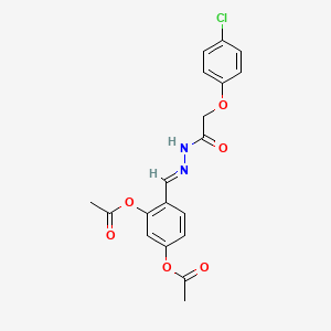 molecular formula C19H17ClN2O6 B11558661 5-(Acetyloxy)-2-[(E)-{[2-(4-chlorophenoxy)acetamido]imino}methyl]phenyl acetate 