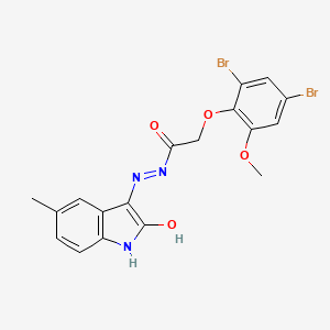 2-(2,4-dibromo-6-methoxyphenoxy)-N'-[(3Z)-5-methyl-2-oxo-1,2-dihydro-3H-indol-3-ylidene]acetohydrazide