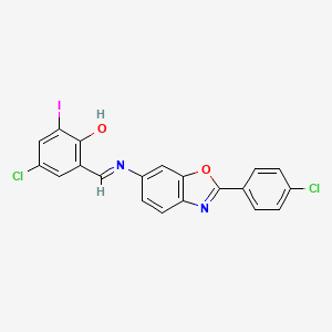 molecular formula C20H11Cl2IN2O2 B11558724 4-chloro-2-[(Z)-{[2-(4-chlorophenyl)-1,3-benzoxazol-6-yl]imino}methyl]-6-iodophenol 