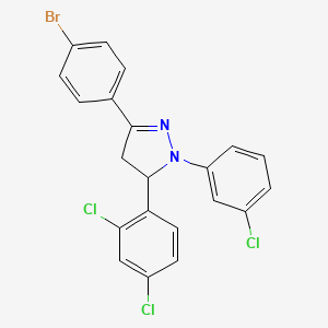 molecular formula C21H14BrCl3N2 B11558728 3-(4-bromophenyl)-1-(3-chlorophenyl)-5-(2,4-dichlorophenyl)-4,5-dihydro-1H-pyrazole 