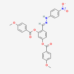 molecular formula C29H23N3O8 B11558769 4-{(E)-[2-(4-nitrophenyl)hydrazinylidene]methyl}benzene-1,3-diyl bis(4-methoxybenzoate) 