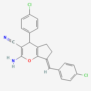 (7E)-2-amino-7-(4-chlorobenzylidene)-4-(4-chlorophenyl)-4,5,6,7-tetrahydrocyclopenta[b]pyran-3-carbonitrile