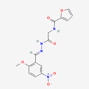 molecular formula C15H14N4O6 B11558825 N-({N'-[(E)-(2-Methoxy-5-nitrophenyl)methylidene]hydrazinecarbonyl}methyl)furan-2-carboxamide 