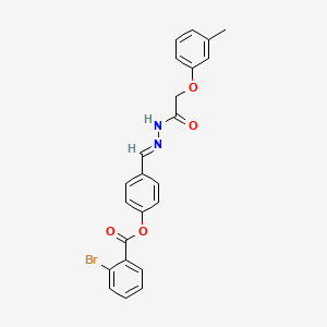 molecular formula C23H19BrN2O4 B11558842 4-[(E)-{2-[(3-methylphenoxy)acetyl]hydrazinylidene}methyl]phenyl 2-bromobenzoate 