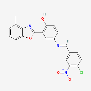 molecular formula C21H14ClN3O4 B11558845 4-{[(E)-(4-chloro-3-nitrophenyl)methylidene]amino}-2-(4-methyl-1,3-benzoxazol-2-yl)phenol 