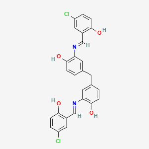 molecular formula C27H20Cl2N2O4 B11558846 2,2'-{methanediylbis[(6-hydroxybenzene-3,1-diyl)nitrilo(E)methylylidene]}bis(4-chlorophenol) 