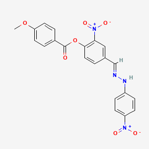 molecular formula C21H16N4O7 B11558847 2-nitro-4-{(E)-[2-(4-nitrophenyl)hydrazinylidene]methyl}phenyl 4-methoxybenzoate 