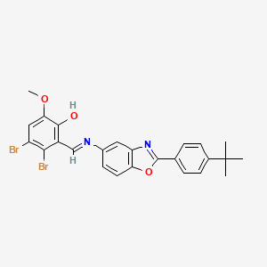 molecular formula C25H22Br2N2O3 B11558848 3,4-Dibromo-2-[({2-[4-(tert-butyl)phenyl]-1,3-benzoxazol-5-yl}imino)methyl]-6-methoxyphenol 