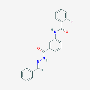 molecular formula C21H16FN3O2 B11558856 N-(3-{[(2E)-2-benzylidenehydrazinyl]carbonyl}phenyl)-2-fluorobenzamide 