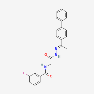 molecular formula C23H20FN3O2 B11558860 N-({N'-[(1E)-1-{[1,1'-Biphenyl]-4-YL}ethylidene]hydrazinecarbonyl}methyl)-3-fluorobenzamide 