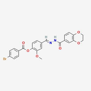 molecular formula C24H19BrN2O6 B11558892 4-{(E)-[2-(2,3-dihydro-1,4-benzodioxin-6-ylcarbonyl)hydrazinylidene]methyl}-2-methoxyphenyl 4-bromobenzoate 