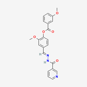 molecular formula C22H19N3O5 B11558901 2-methoxy-4-{(E)-[2-(pyridin-3-ylcarbonyl)hydrazinylidene]methyl}phenyl 3-methoxybenzoate 