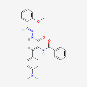 molecular formula C26H26N4O3 B11558974 N-{(1Z)-1-[4-(dimethylamino)phenyl]-3-[(2E)-2-(2-methoxybenzylidene)hydrazinyl]-3-oxoprop-1-en-2-yl}benzamide 