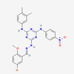 molecular formula C25H23BrN8O3 B11558984 6-[(2E)-2-(5-bromo-2-methoxybenzylidene)hydrazinyl]-N-(3,4-dimethylphenyl)-N'-(4-nitrophenyl)-1,3,5-triazine-2,4-diamine 