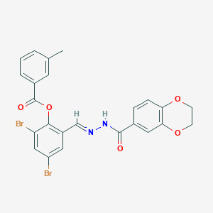 molecular formula C24H18Br2N2O5 B11559021 2,4-dibromo-6-{(E)-[2-(2,3-dihydro-1,4-benzodioxin-6-ylcarbonyl)hydrazinylidene]methyl}phenyl 3-methylbenzoate 