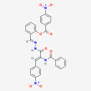 molecular formula C30H21N5O8 B11559059 2-[(E)-(2-{(2Z)-3-(4-nitrophenyl)-2-[(phenylcarbonyl)amino]prop-2-enoyl}hydrazinylidene)methyl]phenyl 4-nitrobenzoate 