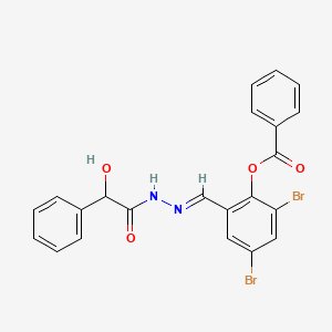 molecular formula C22H16Br2N2O4 B11559160 2,4-dibromo-6-{[(E)-2-(2-hydroxy-2-phenylacetyl)hydrazono]methyl}phenyl benzoate 