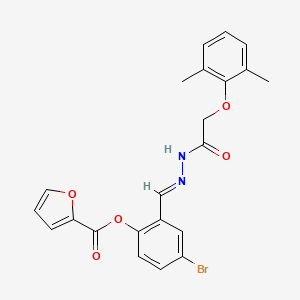 molecular formula C22H19BrN2O5 B11559199 4-bromo-2-[(E)-{2-[(2,6-dimethylphenoxy)acetyl]hydrazinylidene}methyl]phenyl furan-2-carboxylate 