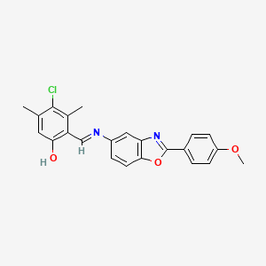 molecular formula C23H19ClN2O3 B11559218 4-chloro-2-[(E)-{[2-(4-methoxyphenyl)-1,3-benzoxazol-5-yl]imino}methyl]-3,5-dimethylphenol 