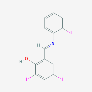 molecular formula C13H8I3NO B11559267 2,4-Diiodo-6-[(E)-[(2-iodophenyl)imino]methyl]phenol 