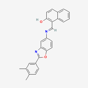 molecular formula C26H20N2O2 B11559357 1-[(E)-{[2-(3,4-dimethylphenyl)-1,3-benzoxazol-5-yl]imino}methyl]naphthalen-2-ol 