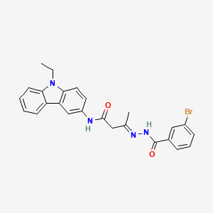 molecular formula C25H23BrN4O2 B11559367 (3E)-3-{2-[(3-bromophenyl)carbonyl]hydrazinylidene}-N-(9-ethyl-9H-carbazol-3-yl)butanamide 