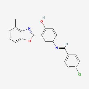 molecular formula C21H15ClN2O2 B11559383 4-{[(E)-(4-chlorophenyl)methylidene]amino}-2-(4-methyl-1,3-benzoxazol-2-yl)phenol 