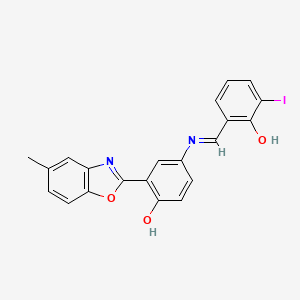 molecular formula C21H15IN2O3 B11559388 4-{[(E)-(2-hydroxy-3-iodophenyl)methylidene]amino}-2-(5-methyl-1,3-benzoxazol-2-yl)phenol 