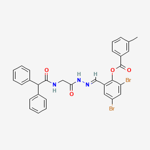 2,4-Dibromo-6-[(E)-{[2-(2,2-diphenylacetamido)acetamido]imino}methyl]phenyl 3-methylbenzoate