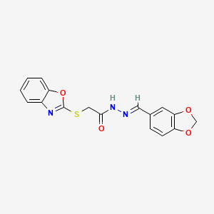 molecular formula C17H13N3O4S B11559400 N'-[(E)-1,3-benzodioxol-5-ylmethylidene]-2-(1,3-benzoxazol-2-ylsulfanyl)acetohydrazide 