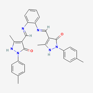 molecular formula C30H28N6O2 B11559402 4,4'-[benzene-1,2-diylbis(iminomethylylidene)]bis[5-methyl-2-(4-methylphenyl)-2,4-dihydro-3H-pyrazol-3-one] 