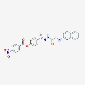 4-[(E)-{2-[(naphthalen-2-ylamino)acetyl]hydrazinylidene}methyl]phenyl 4-nitrobenzoate (non-preferred name)