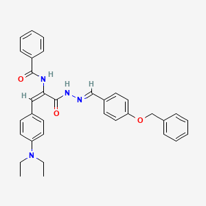 molecular formula C34H34N4O3 B11559416 N-{(1E)-3-{(2E)-2-[4-(benzyloxy)benzylidene]hydrazinyl}-1-[4-(diethylamino)phenyl]-3-oxoprop-1-en-2-yl}benzamide 